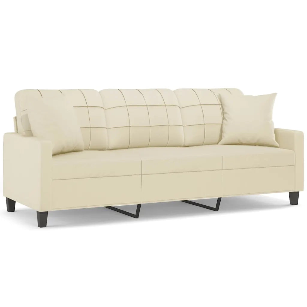Divano a 3 Posti con Cuscini-Sofa 3 Posti con Cuscini Crema 180 cm in Similpelle