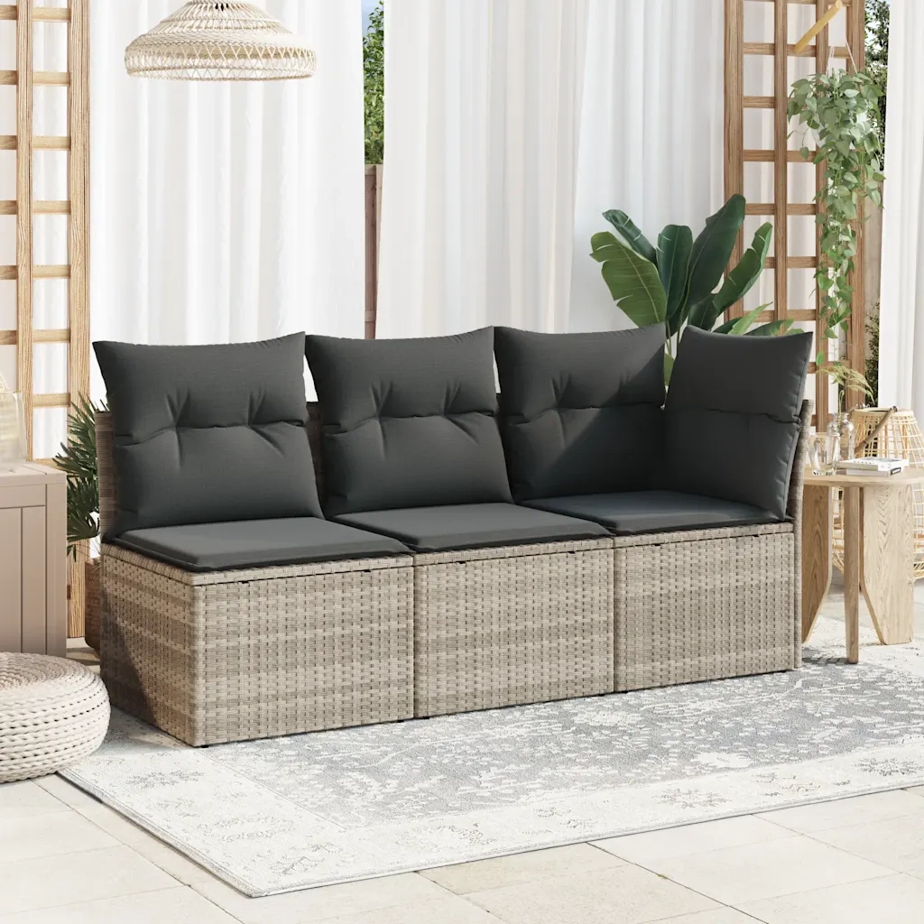 Divano da Giardino con Cuscini 3 Posti Grigio Chiaro Polyrattan 366193