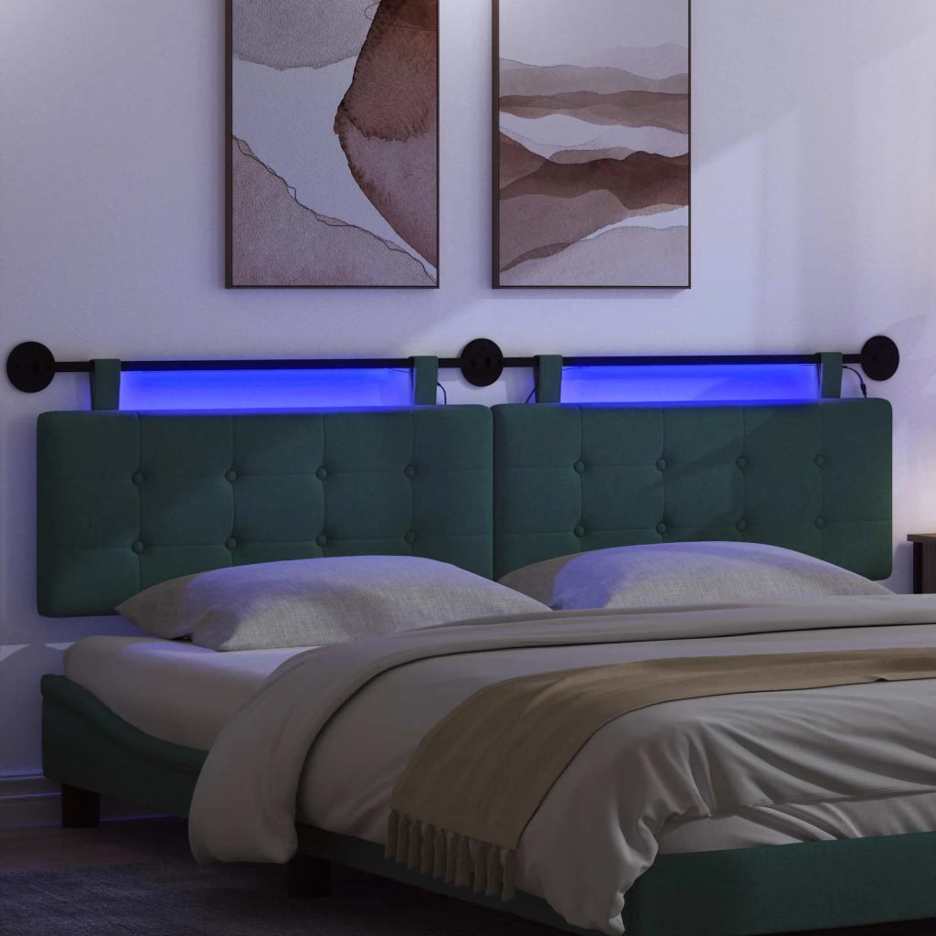 Testiera sospesa Con luce LED Verde Scuro Tessuto 3424497