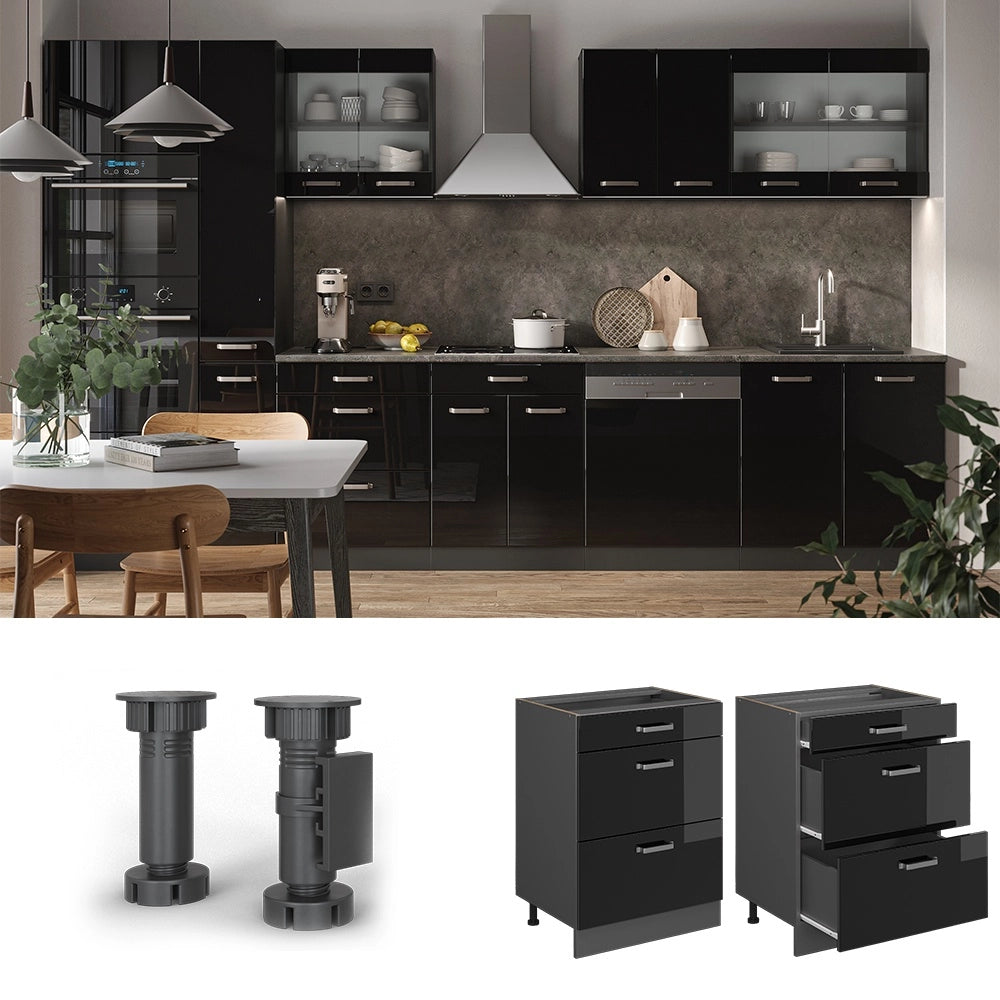 Mobiletto base per cucina R-Line Nero lucido/Antracite 60 cm PL Marmo Vicco