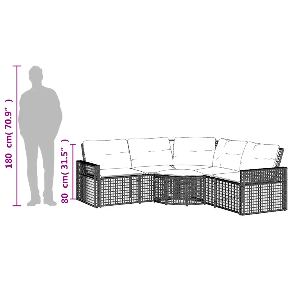 Divano da Giardino a L con Cuscini e Pouf-Sofa da Giardino-Divano da esterno Grigio in Polyrattan