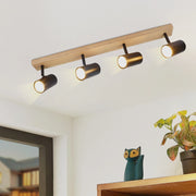ZMH Lampada da soffitto in legno a 4 luci Lampada da soffitto nera per corridoio camera da letto