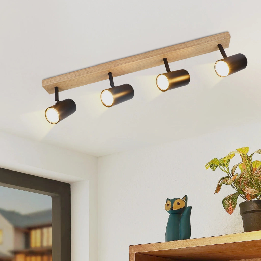 ZMH Lampada da soffitto in legno a 4 luci Lampada da soffitto nera per corridoio camera da letto