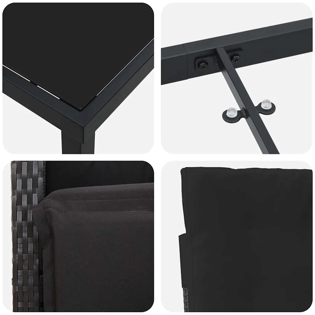 Set da Pranzo per Giardino con cuscino 5 pcs Nero polyrattan 3380311