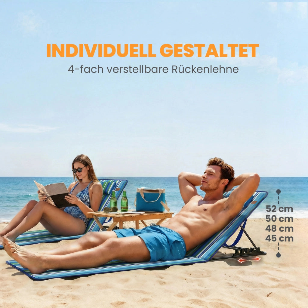 Set 2 Pezzi Sdraio da Spiaggia Pieghevole con Schienale Regolabile e Cuscini ¨C Zephmum ¨C Grigio
