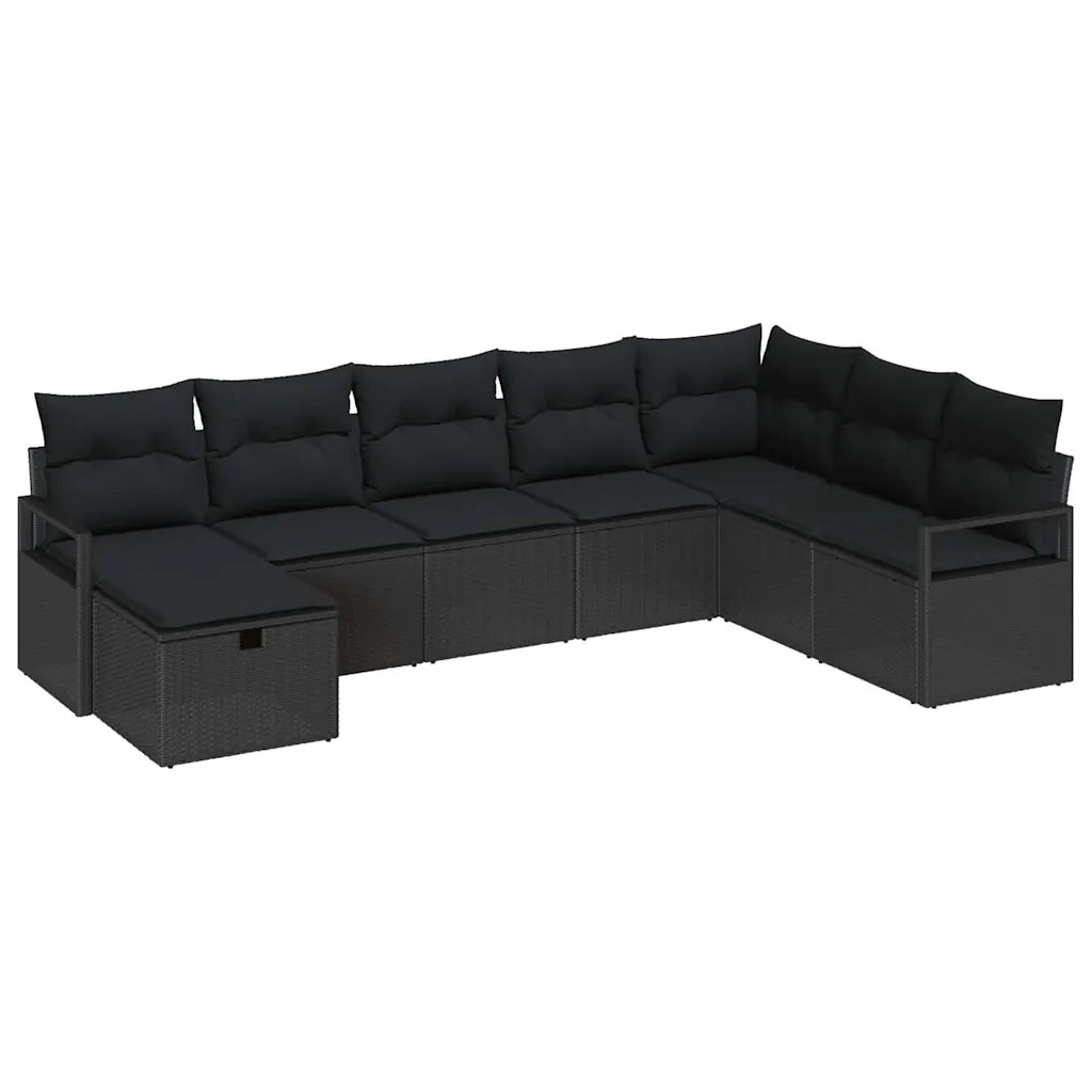 Set di divani con cuscino 8 pcs Nero polyrattan
