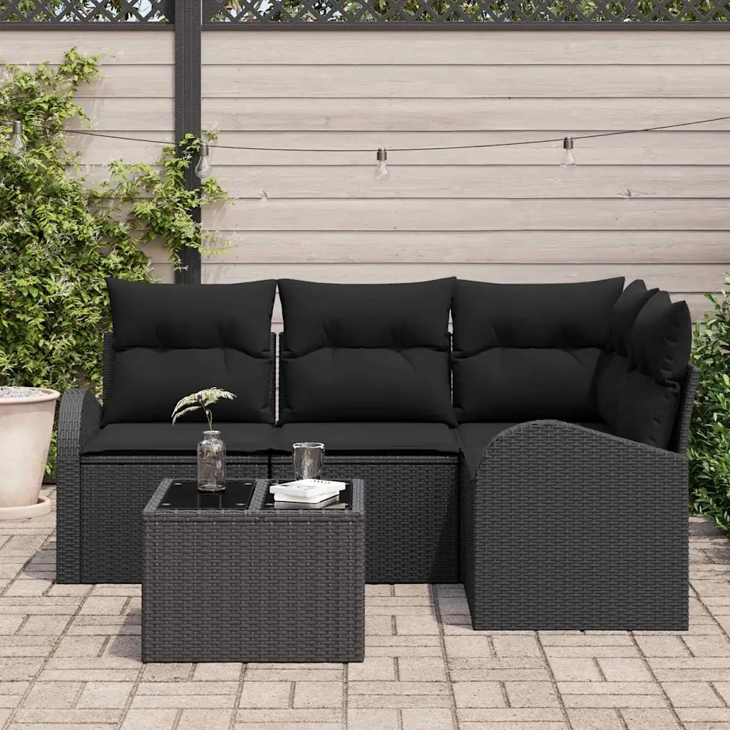 Set Divano da Giardino 5 pcs Nero polyrattan