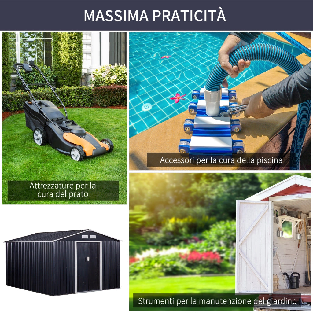 EasyComfort Casetta da Giardino con 2 Porte Scorrevoli e 4 Prese d'Aria, in Acciaio, 322x277x192 cm, Grigio