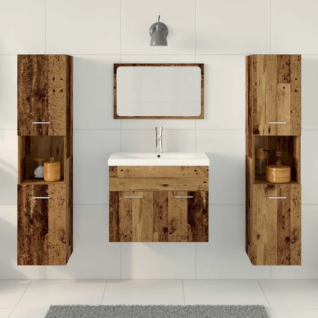 Set di mobili per il Bagno | Armadio da bagno con porta 4 pz Legno vecchio