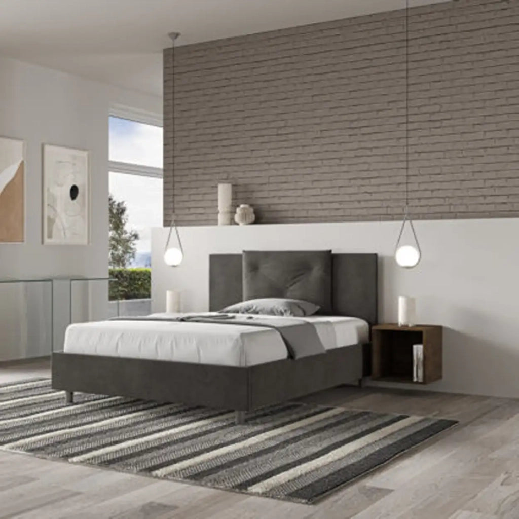 Letto matrimoniale francese con rete imbottito 140x200 microfibra grigio Appia