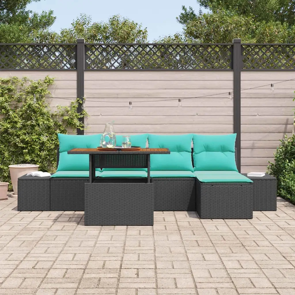Set Divano da Giardino 6 pz Nero Poly Rattan 3358692