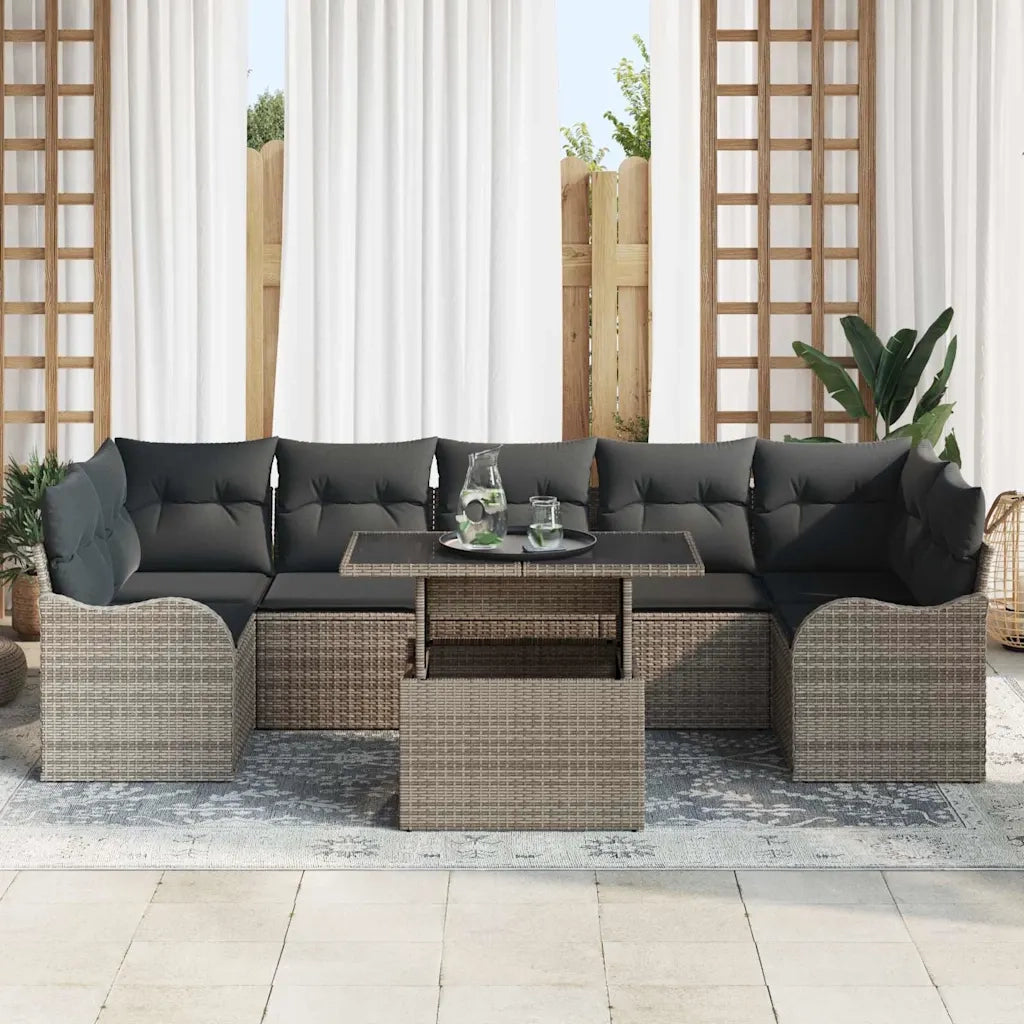 Set Divano da Giardino con cuscino 8 pcs Grigio Poly Rattan