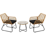 Set da giardino HAVENA 2 posti in rattan marrone con cuscini neri e tavolino