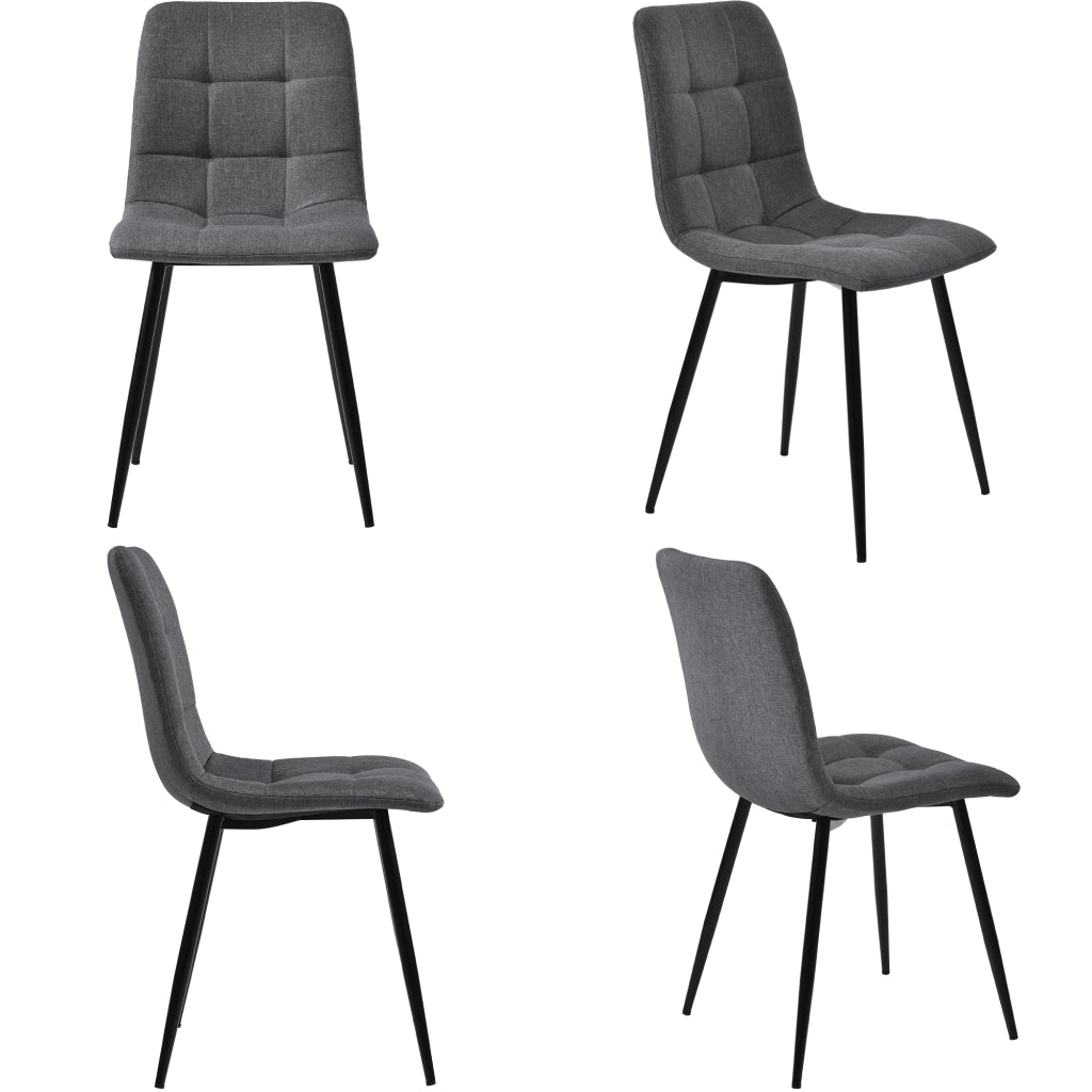 Sedia da pranzo 4 pezzi con schienale e cuciture decorative, in lino grigio