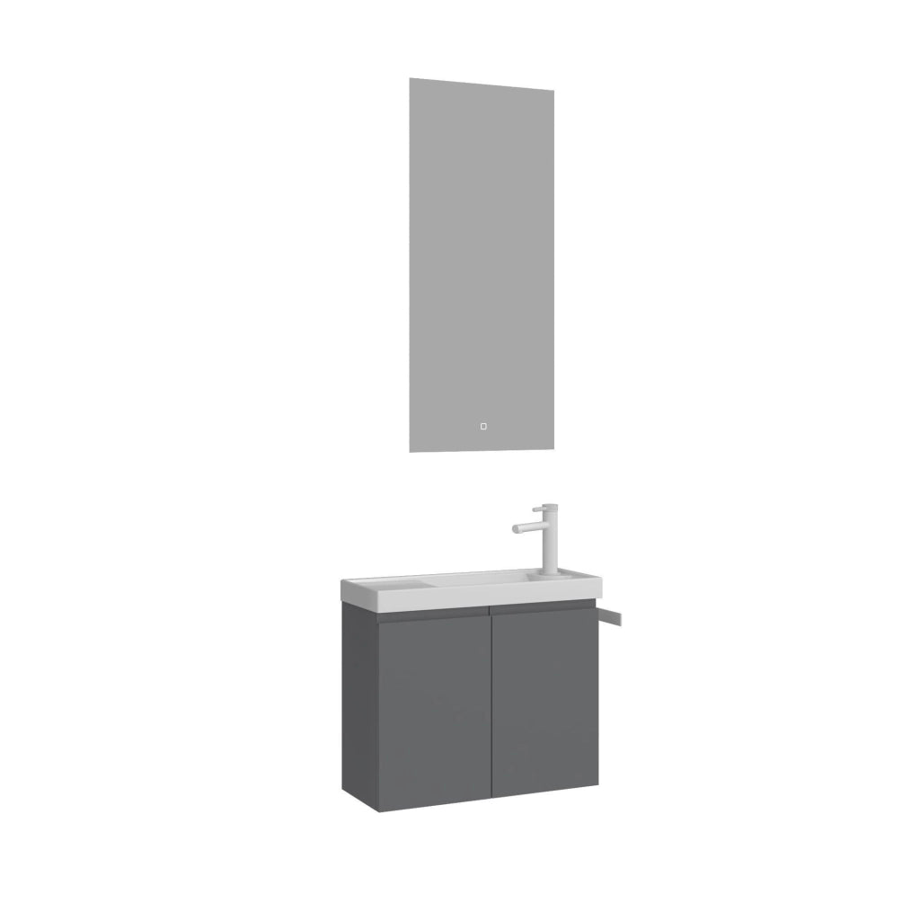 Set mobile lavabo con specchio (2 pezzi) "Ferla 60" - 60 x 22 x 50 cm - Grigio opaco