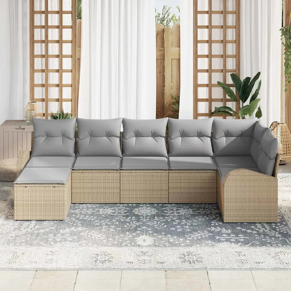 Set di divani con cuscino 7 pcs Beige polyrattan