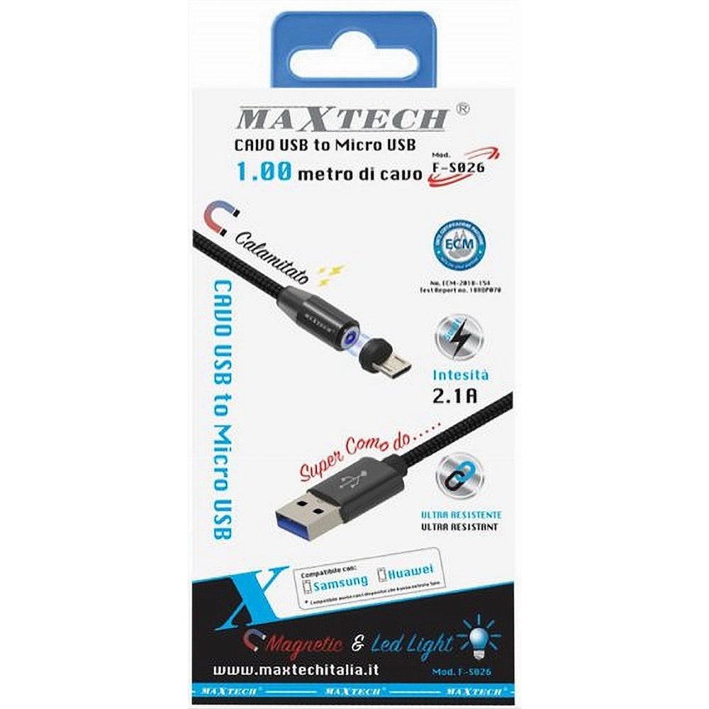 Trade Shop - Cavo Micro Usb Ricarica Dati Luce Magnetica Led 1mt Per Smartphone Maxtech F-s026 -