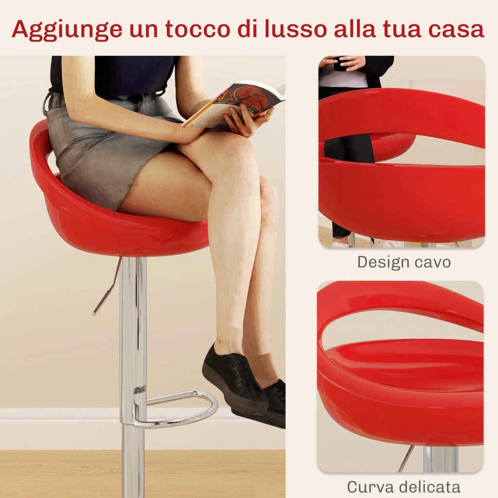 Set 2 Sgabelli da Bar Altezza Regolabile Seduta in ABS Rosso