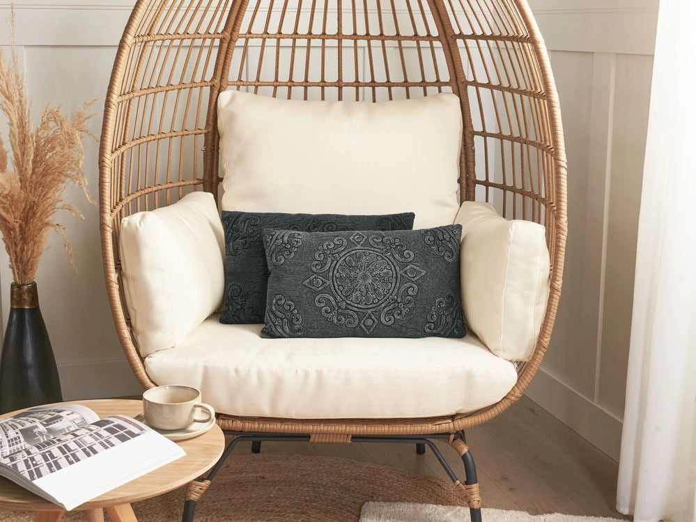 Set di 2 cuscini decorativi stile boho 30 x 50 cm in tessuto grigio scuro per interni