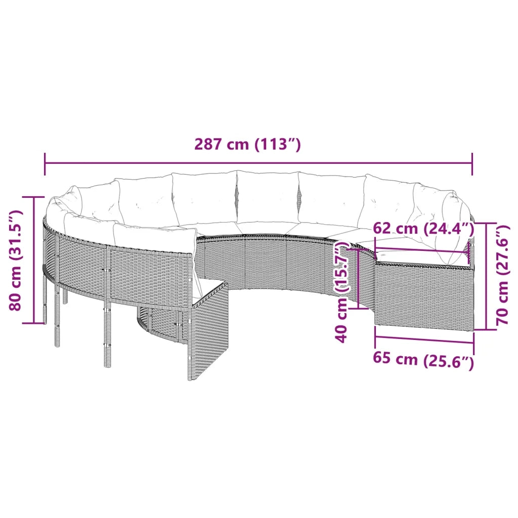 Divano da Giardino con Cuscini Circolare Grigio in Polyrattan 3318541