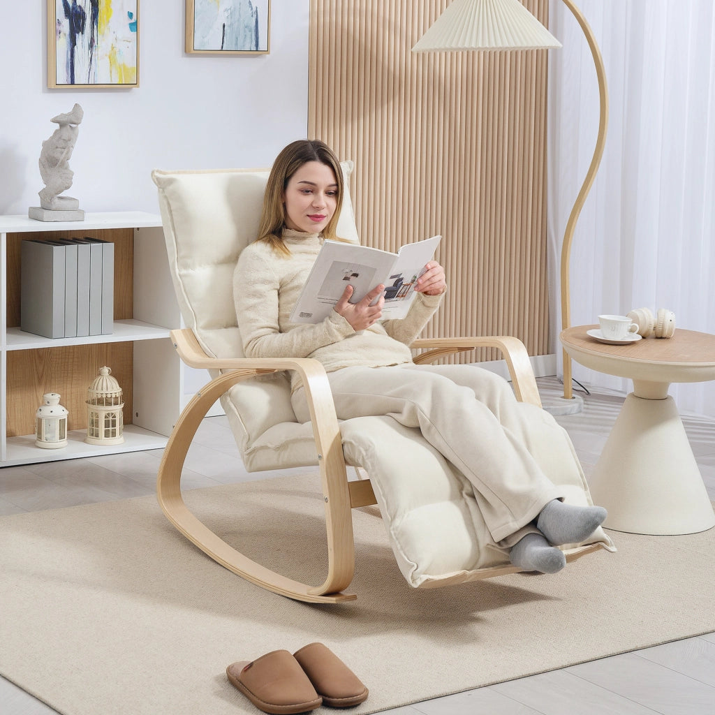 Poltrona Dondolo Imbottita con Braccioli ¨C Minimal ¨C Crema