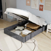 Letto Contenitore Imbottito ¨C MINIMAL ¨C Velluto Grigio 160x200