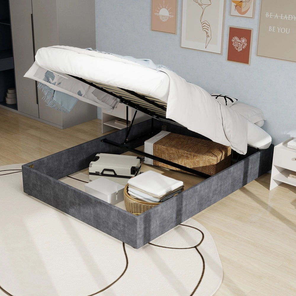 Letto Contenitore Imbottito ¨C MINIMAL ¨C Velluto Grigio 160x200