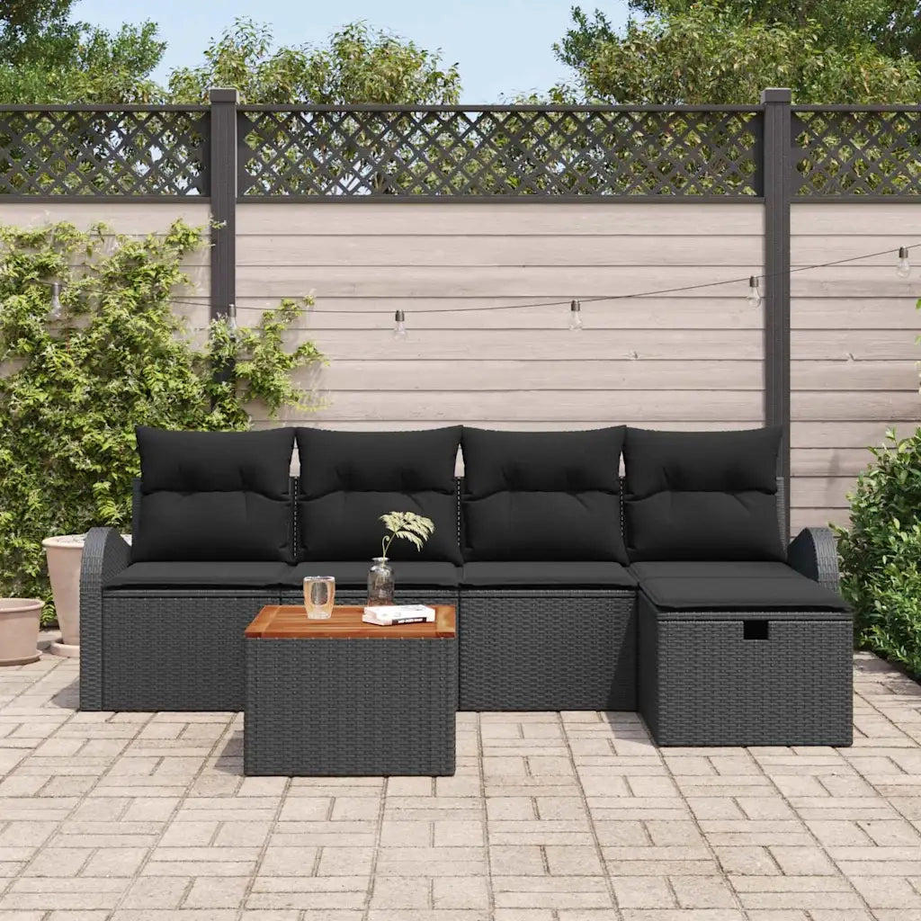Set Divano da Giardino con cuscino 6 pcs Nero Poly Rattan 3360838