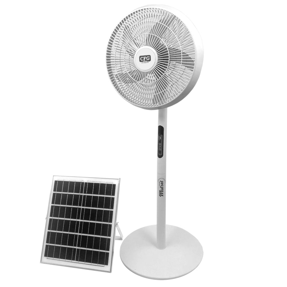 CFG Ventilatore a piantana EV121 mistral solare DC e Pannello Solare 3 velocità oscillazione inclinazione silensioso con telecomando batteria ioni di litio 18Ah USB C