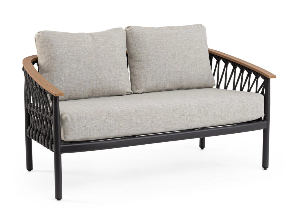 Divano da Giardino 2 Posti con Cuscini 140x75x85h cm in Alluminio e PP Fenix Antracite
