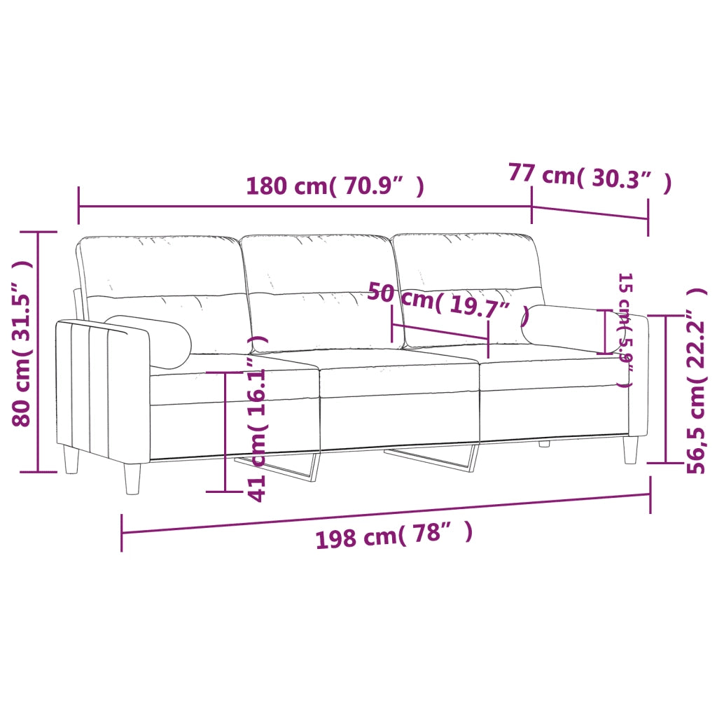 Divano a 3 Posti con Cuscini-Sofa 3 Posti con Cuscini Giallo Chiaro 180 cm in Tessuto 207728