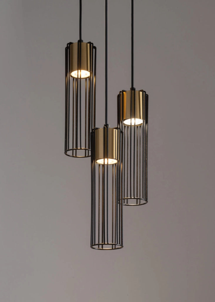 Lampada sospesa industriale nero-oro Fobia 3xGU10 Sigma
