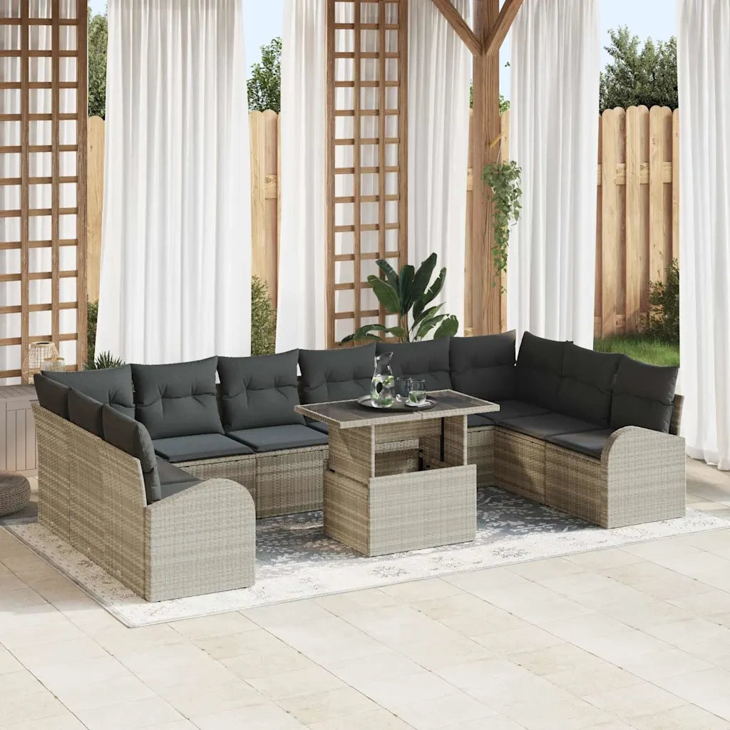 Set Divano da Giardino 11 pcs Grigio chiaro polyrattan 3348718