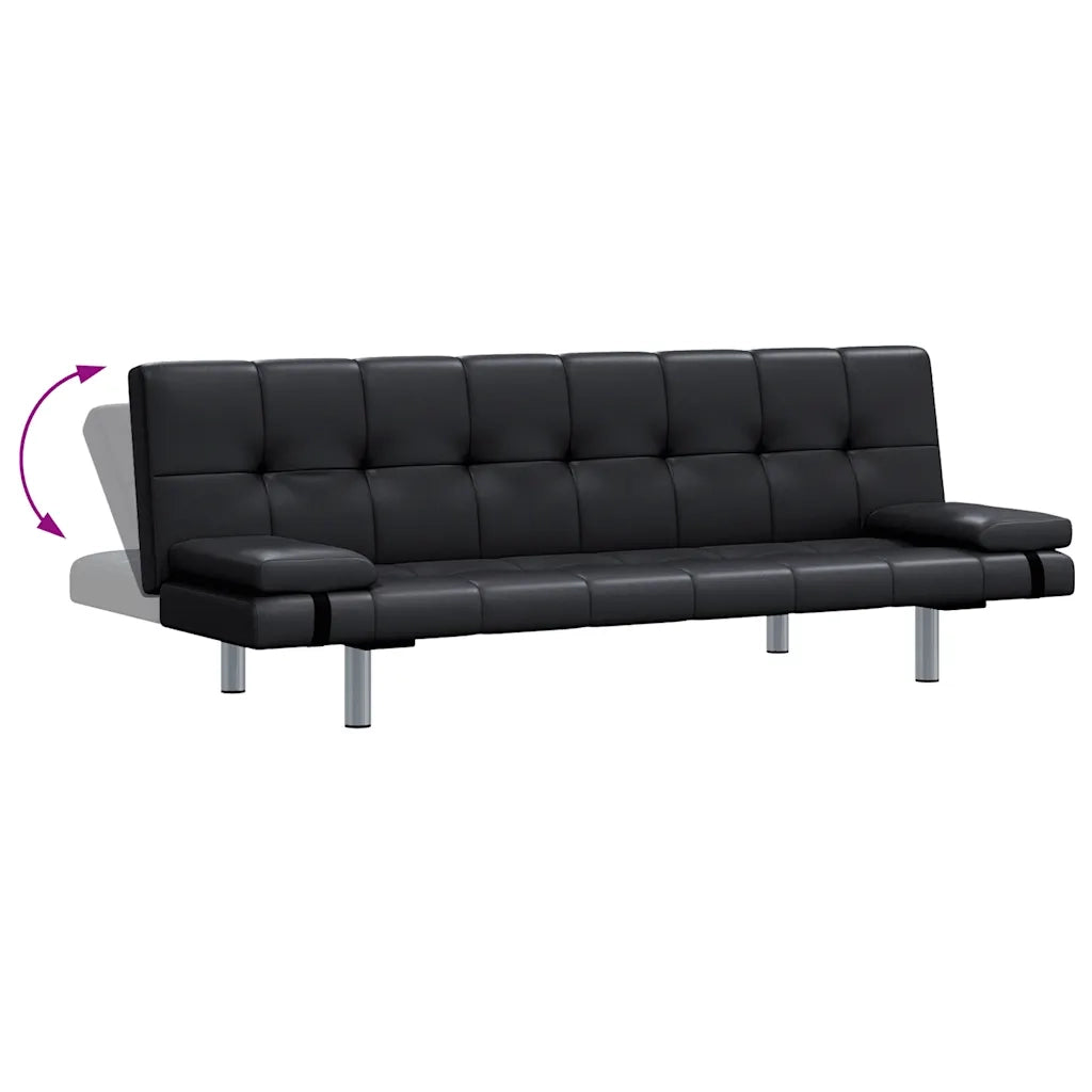Divano Letto con 2 Cuscini-Sofa Letto-Daybed in Similpelle Regolabile Nero