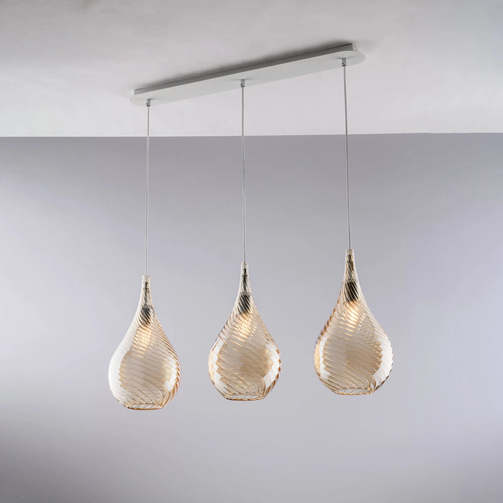 Lampadario in ferro con vetri ambra 75x10