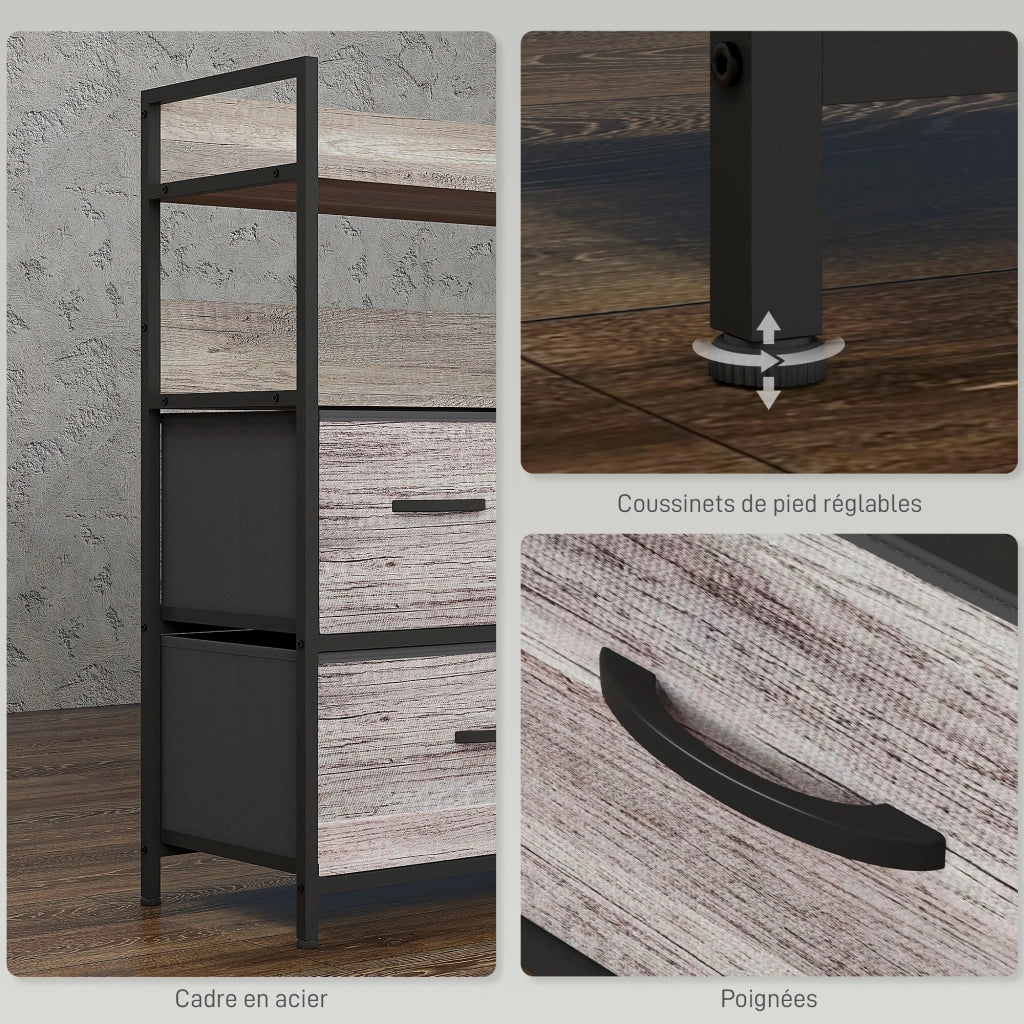 Cassettiera 5 cassetti stile industriale con ante in tessuto ¨C zephmum ¨C grigio 98x29x85 cm