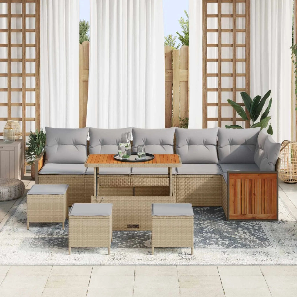Set Divano da Giardino con cuscino 10 pcs Beige e Grigio Chiaro 3363202