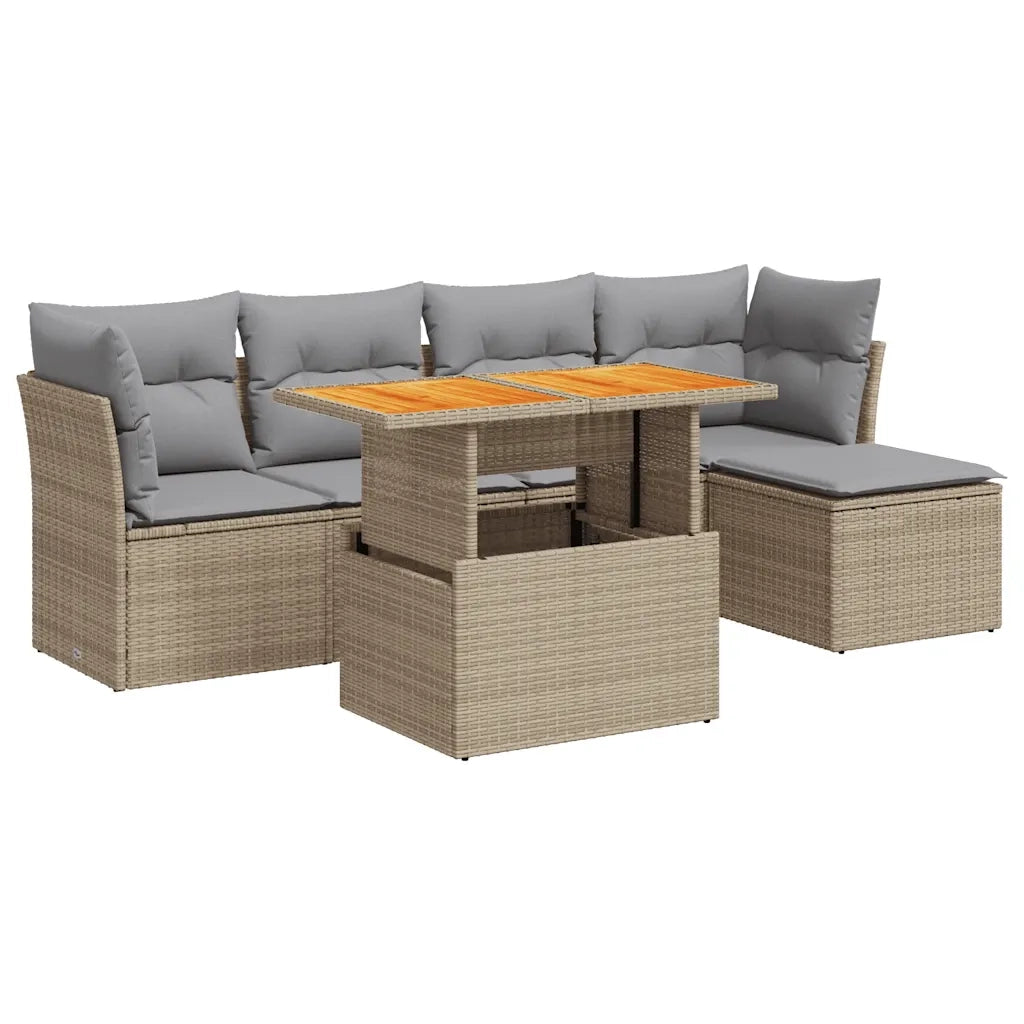 Set Divano da Giardino 6 pz con Cuscini Beige in Polyrattan 3326915