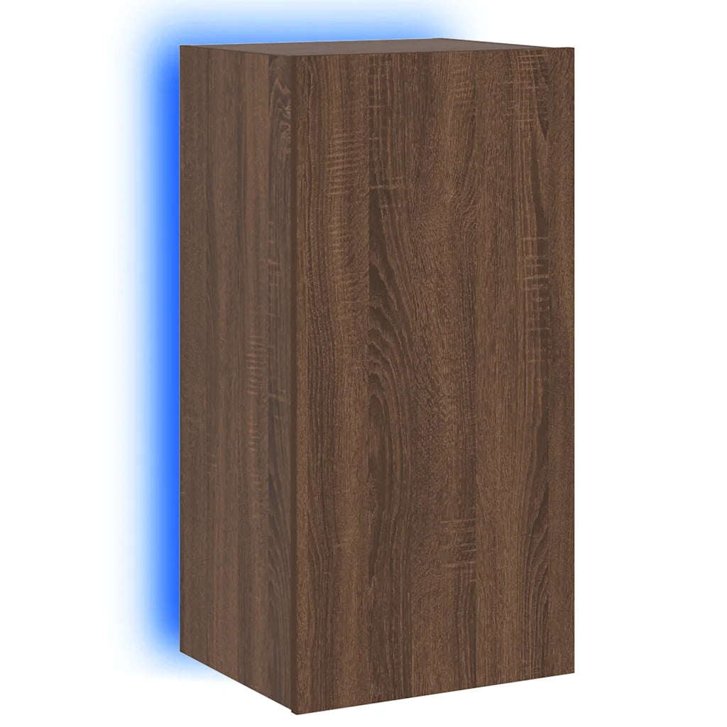 Mobile TV a Parete con Luci LED-Mobile TV a Muro Rovere Marrone 40,5x35x80 cm