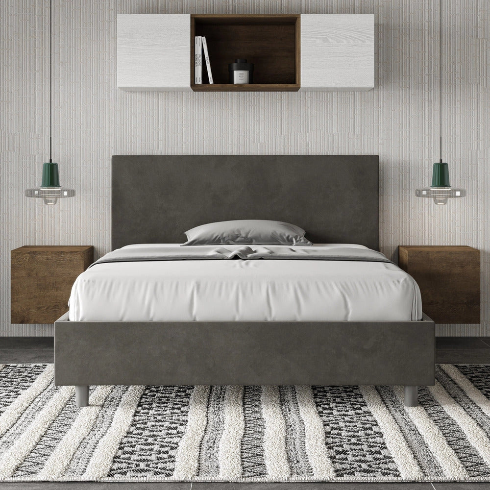 Letto Matrimoniale Large 180x210 cm con Rete e Contenitore Adele Grigio