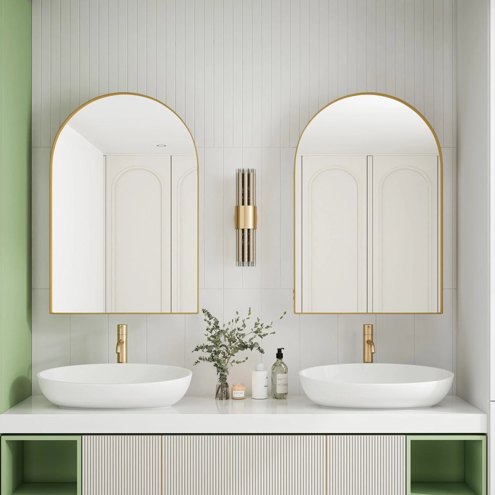 Armadietto Specchio con Ripiani Regolabili a Muro ¨C MINIMAL ¨C Oro