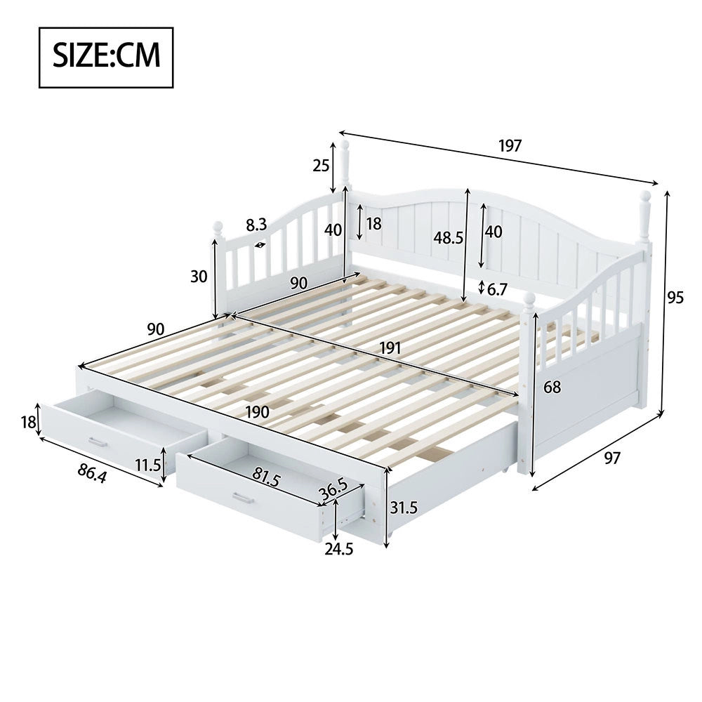 Divano letto stile romano - Xylo - bianco, braccioli, legno pino