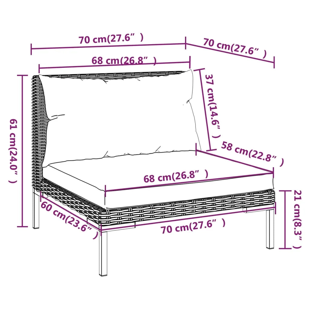 Divani da Giardino 5 pz con Cuscini in Polyrattan Grigio Scuro 3099840