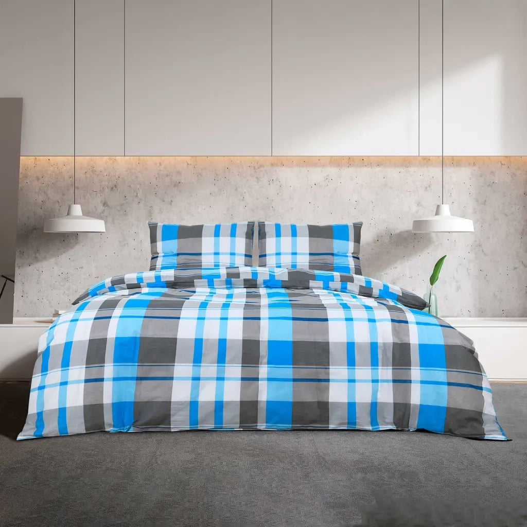 Set Copripiumino Blu e Grigio 155x220 cm in Cotone 136071