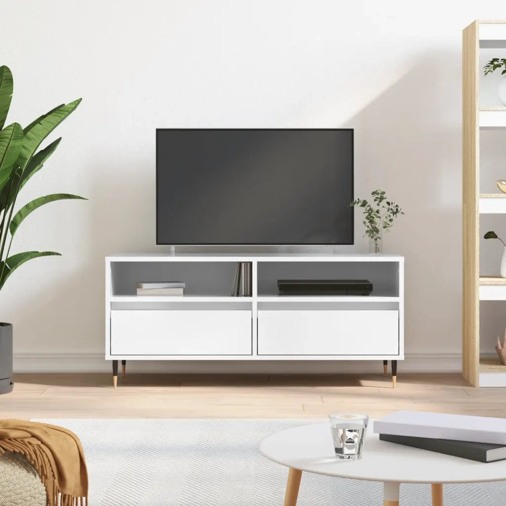Mobile Porta TV-Mobile per TV-Credenza TV Bianco Lucido 100x34,5x44,5cm Legno Multistrato 283437