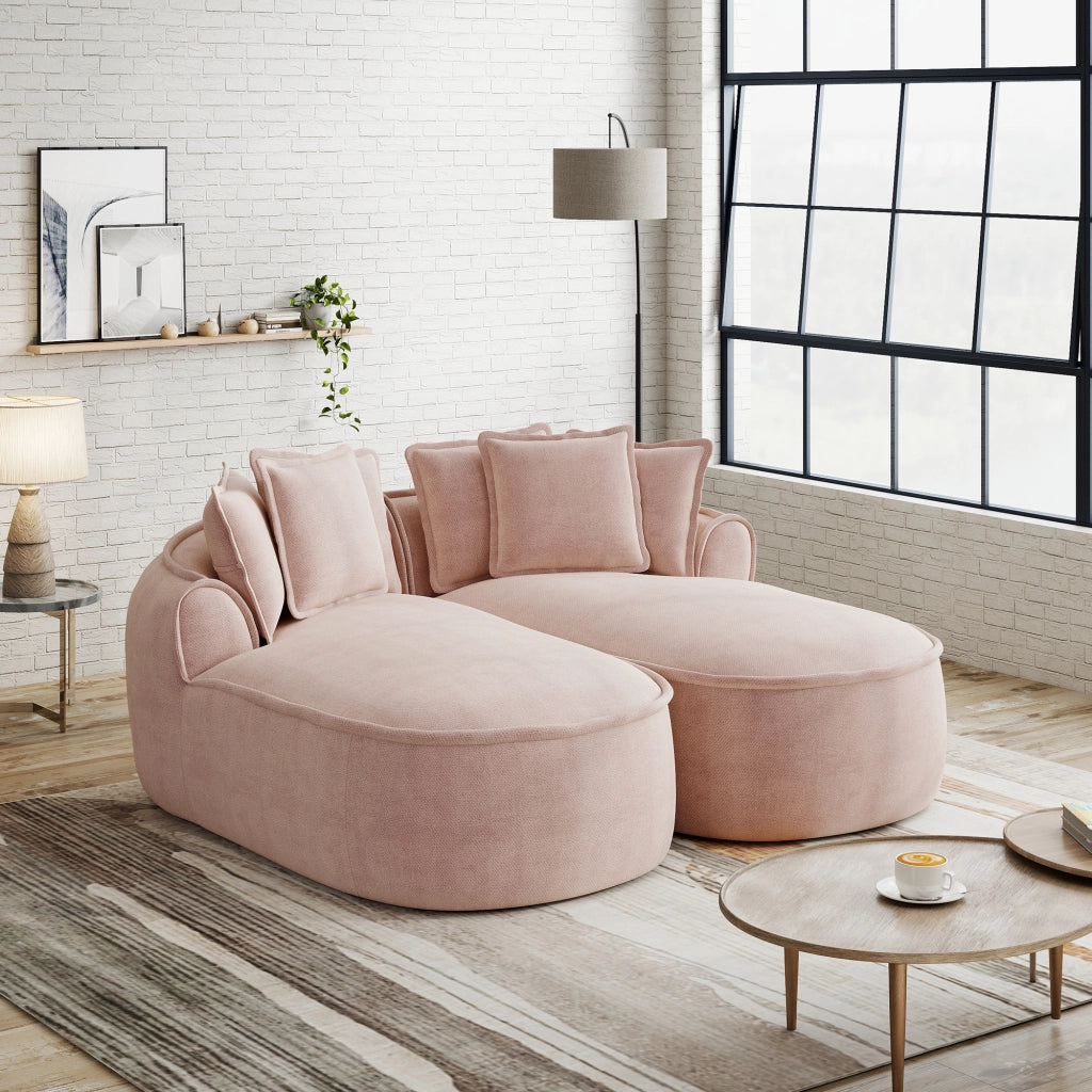 Divano Chaise Longue Doppio in Chenille con Cuscini ¨C MINIMAL ¨C Rosa