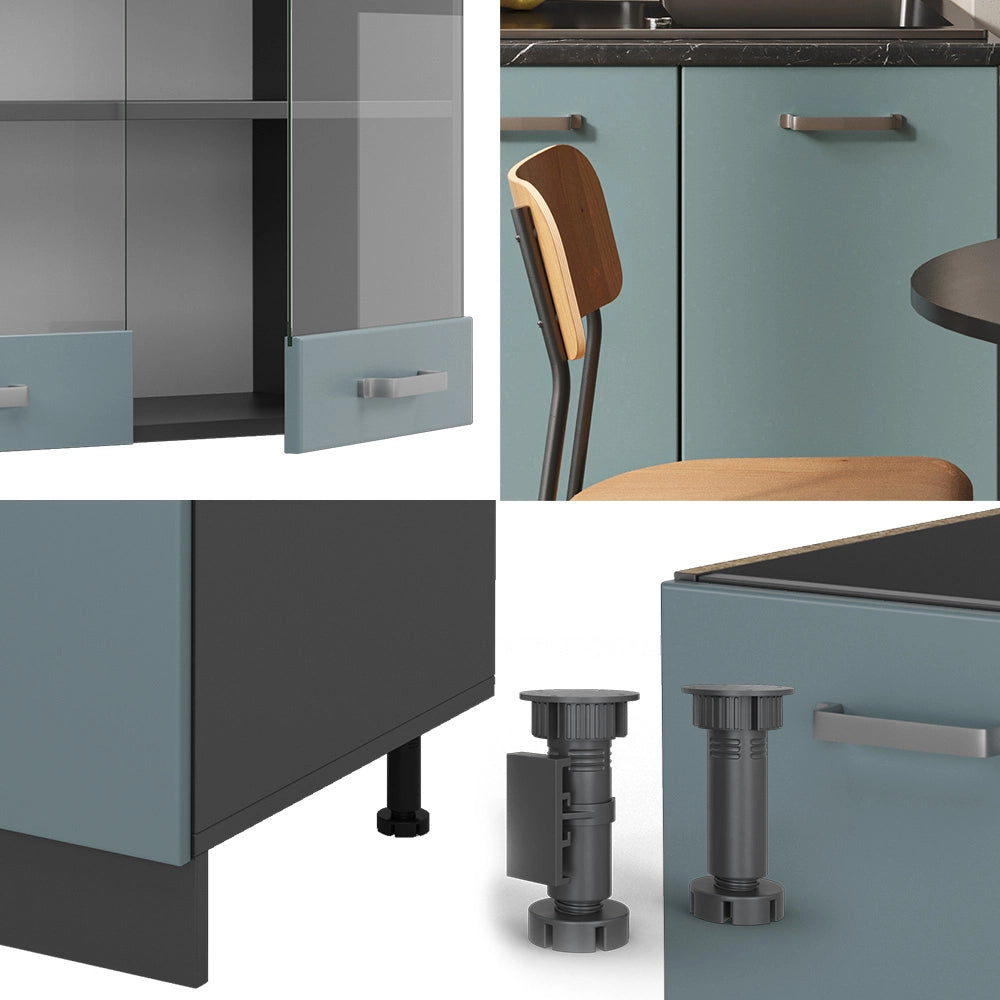 Vicco Cucina monoblocco Blu-grigio/antracite 140 cm senza piano di lavoro