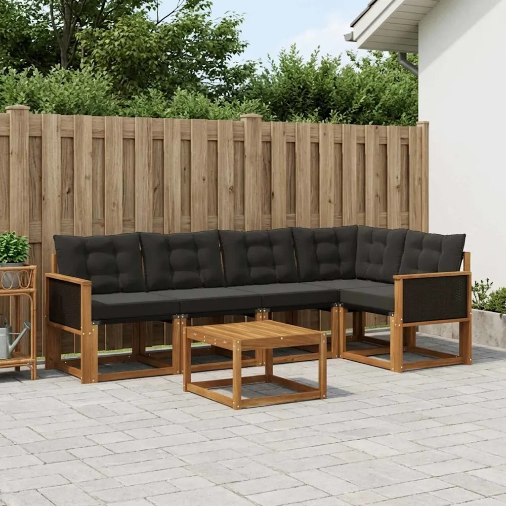 Set di divani da esterno con cuscino 6 pcs Naturale e Nero 3381960