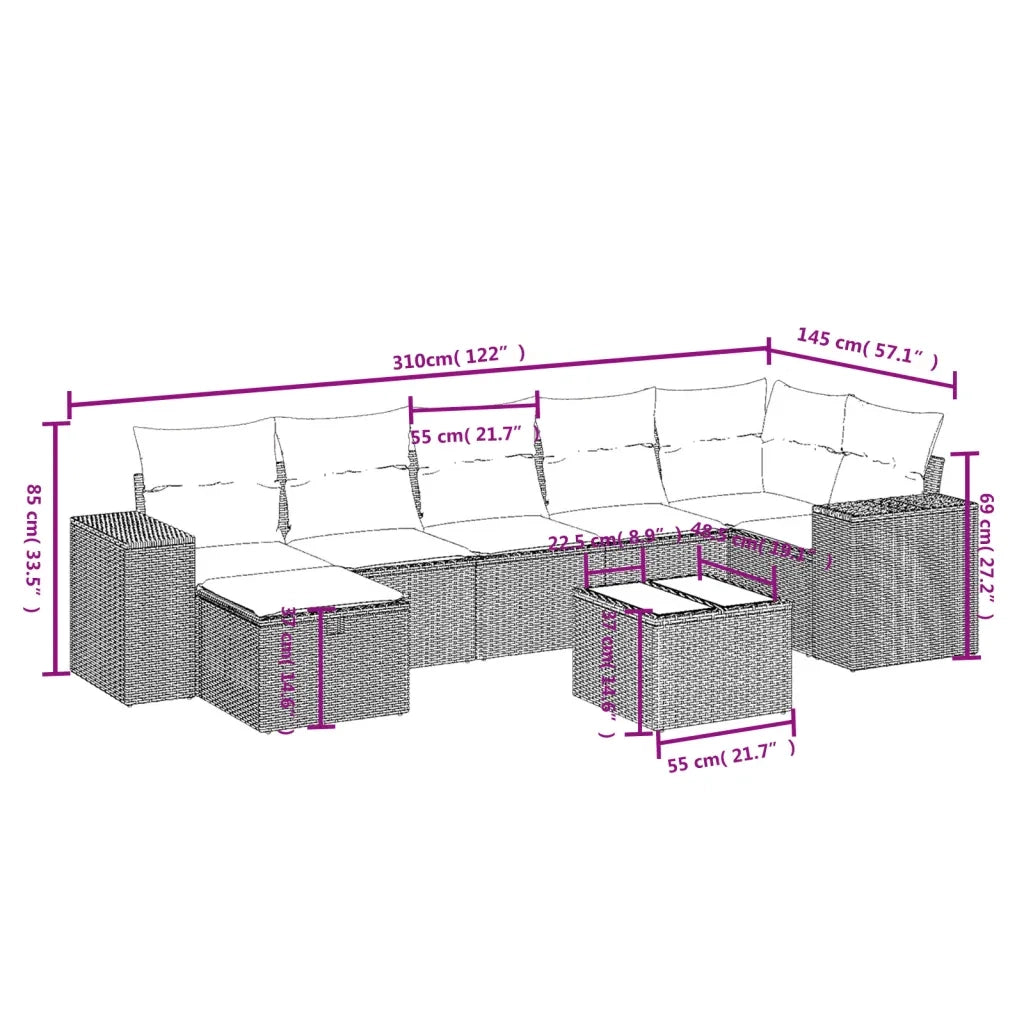 Set Divano da Giardino 8 pz con Cuscini Grigio in Polyrattan 3264446
