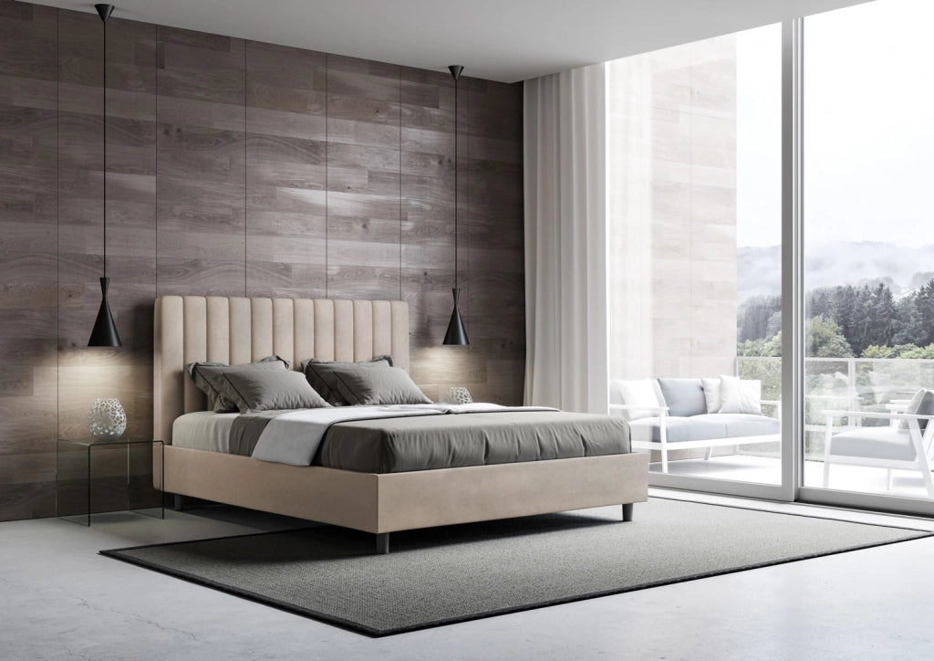 BS COM Letto una piazza e mezza contenitore imbottito 130x200 microfibra sabbia